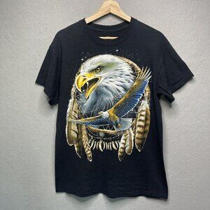 DOM T-Shirt Mens M Black Bald Eagle Art Tribal Dream Catcher Graphic Tee